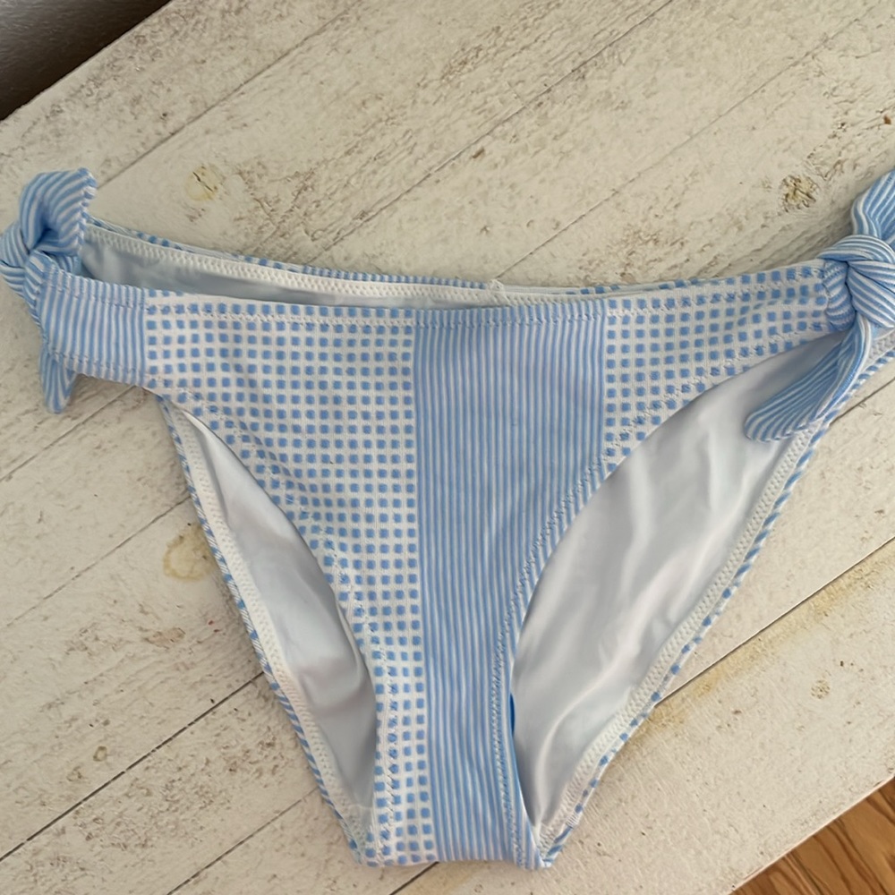 Lemlem Semira Sky Side Tie Bikini Bottom Sky Blue White Large